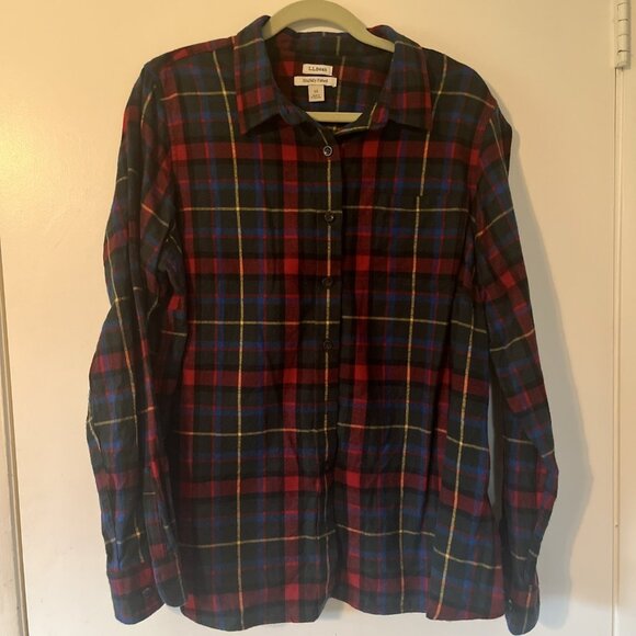 LL Bean Women’s 1x Flannel Slightly Fitted Red Green Plaid - Picture 1 of 4